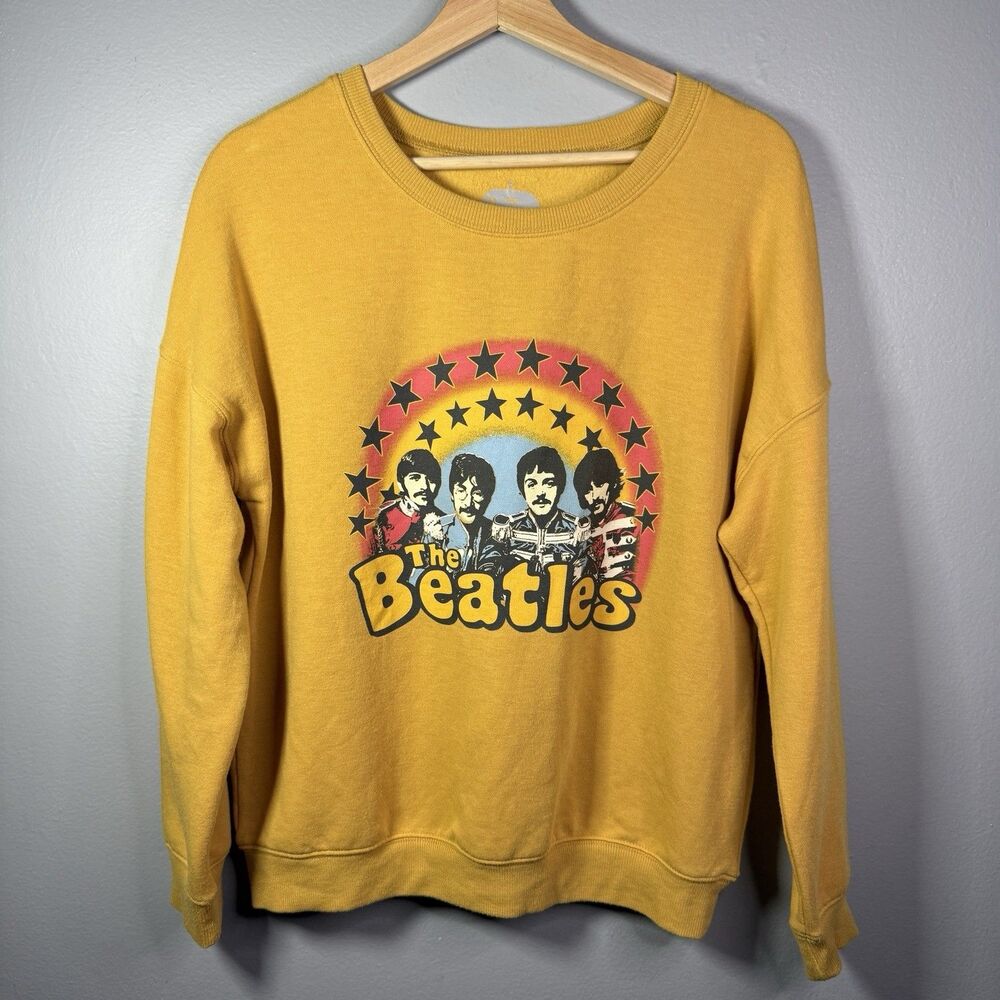 The Beatles Sgt Pepper Crewneck Sweatshirt M Mustard Yellow Retro 70s Boho Band